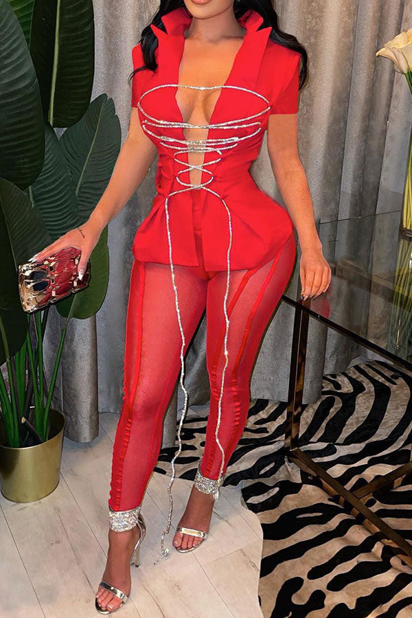 storexq Solid Color Kitsch Strappy Pant Suit