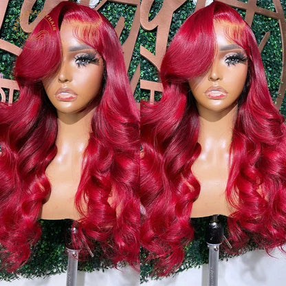 Brazilian Colored Red Burgundy Lace Front Wigs for Women Red 13X4 Body Wave Transparent Lace Frontal Wig Blue/white/purple/green Cosplay