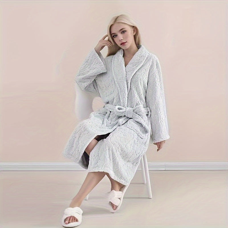 Ultra-Soft Coral Fleece Jacquard Bathrobe - Thick, Absorbent & Cozy Long Robe for Men and Women, Perfect Thanksgiving Gift