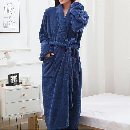 1pcs Ultra Plush Softness Bathrobe with Pockets - Quick-Drying, Fade-Resistant, Lint-Free, Absorbent, Cozy Wearable Sleepwear Robe for Men and Women - Perfect Household Bathroom Supplies for Relaxation and Comfort