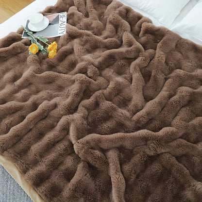 1pc, Tuscany Blanket, High-end Imitation Rabbit Blanket, Bubble Fleece Blanket, Double-sided Thickened Office Nap Blanket, Sofa Throw Blanket, Winter Warm Style, Four Seasons Universal Style