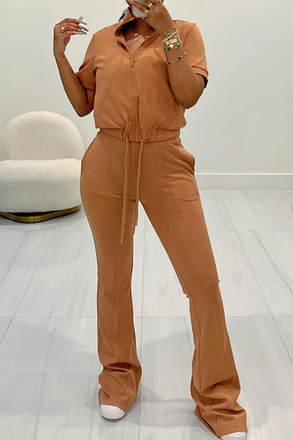 storexq Solid Color Sporty Micro Flared Pant Suit