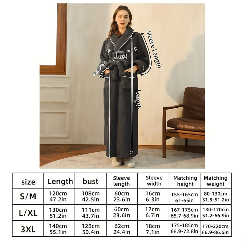 1pc Luxurious Autumn Winter Bathrobe - Plush Unisex Pajamas, Extra Thickened & Warm, Large Size Long Sleeve Robe with Handy Pockets - Ultimate Cozy Home Wear for Indoor Comfort, Essential Bathroom Supplies