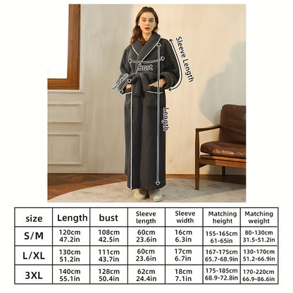 1pc Luxurious Autumn Winter Bathrobe - Plush Unisex Pajamas, Extra Thickened & Warm, Large Size Long Sleeve Robe with Handy Pockets - Ultimate Cozy Home Wear for Indoor Comfort, Essential Bathroom Supplies