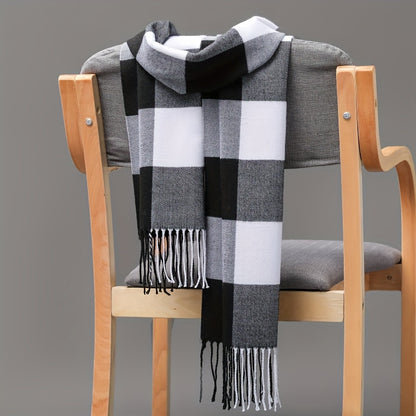 1pc Plaid Winter Men's Scarf, Men's Tassel Scarf, Ideal choice for Gifts