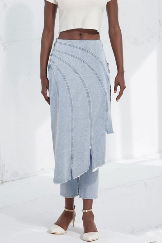 storexq Washed Denim Unique High Split Irregular Skirt