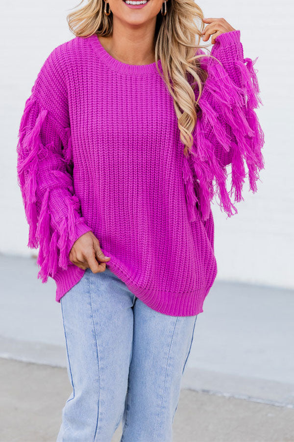 namcoverse Solid Color Rocking Tassel Sweater