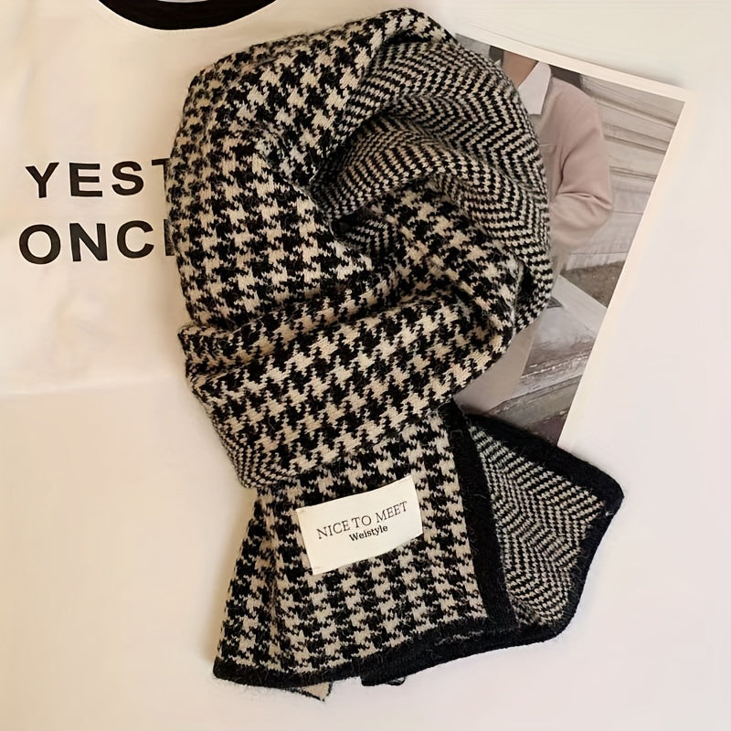 1pc Houndstooth Woolen Knit Winter Scarf For Men And Women