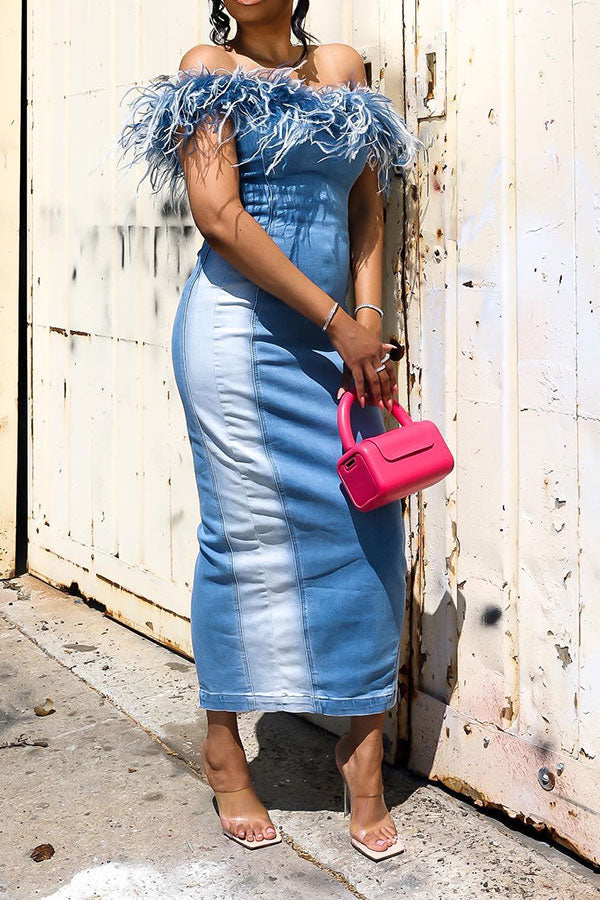 storexq Gradient Pretty Fluffy High Split Midi Dress