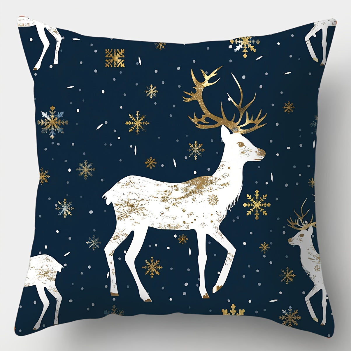 Contemporary Christmas Throw Pillow Covers Set of 4, Hand Washable Blue Polyester Decorative Pillowcases with Zipper Closure, Woven Elk, Christmas Tree, Snowflake Print Cushion Covers for Sofa, Bedroom Decor - 18x18 Inches (Pillow Inserts Not Included)