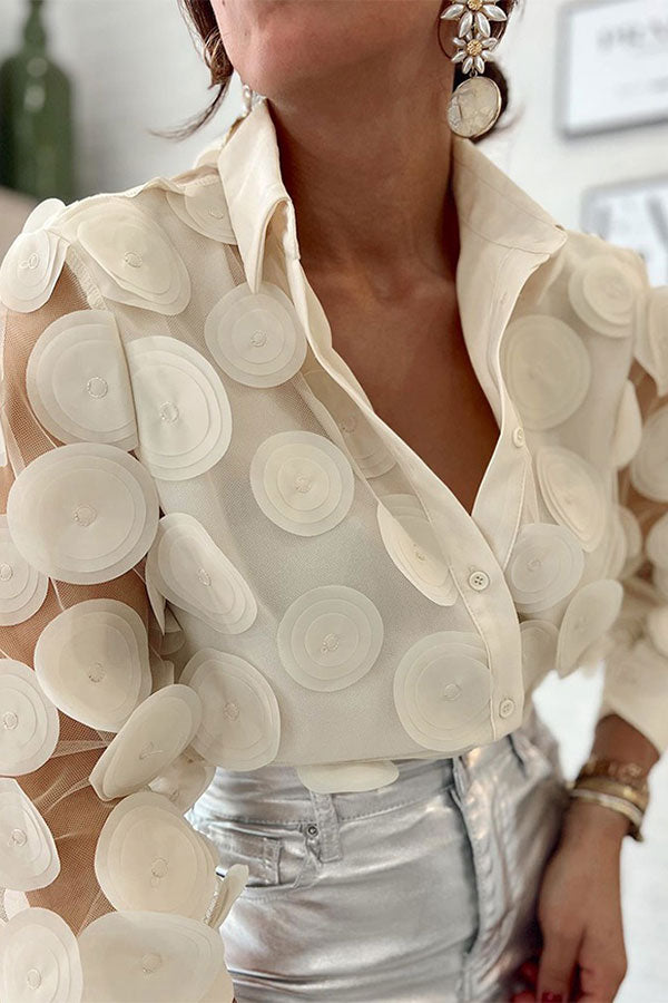 storexq 3D Rounded Leaf Design Unique Button Blouse