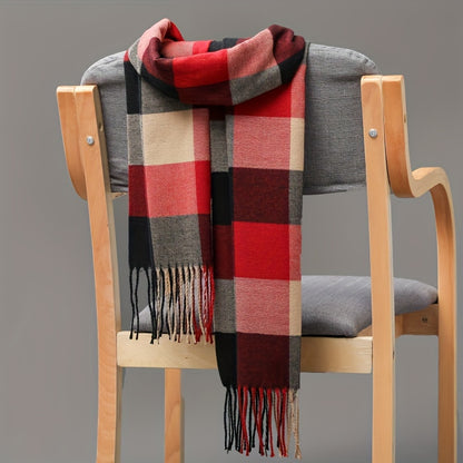 1pc Plaid Winter Men's Scarf, Men's Tassel Scarf, Ideal choice for Gifts