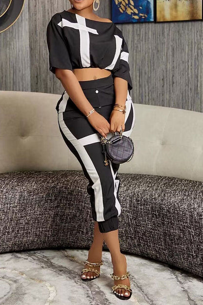 storexq Color Block Patchwork Casual Pant Suit