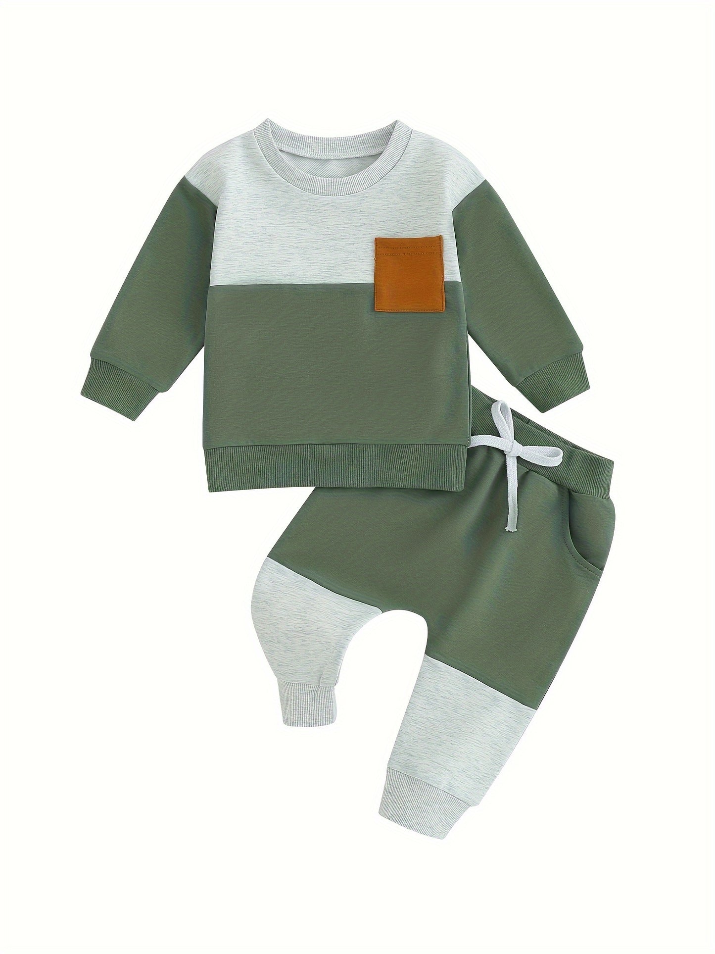 Infant Toddler Baby Boy Clothes Color Block Long Sleeve Sweatshirt Pullover Tops Jogger Pants Set Sweatsuit Fall Winter Outfits 2Pcs