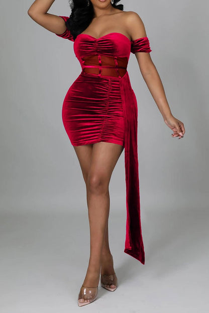 storexq Solid Color Bandeau Sophisticated Ruched Irregular Mini Dress