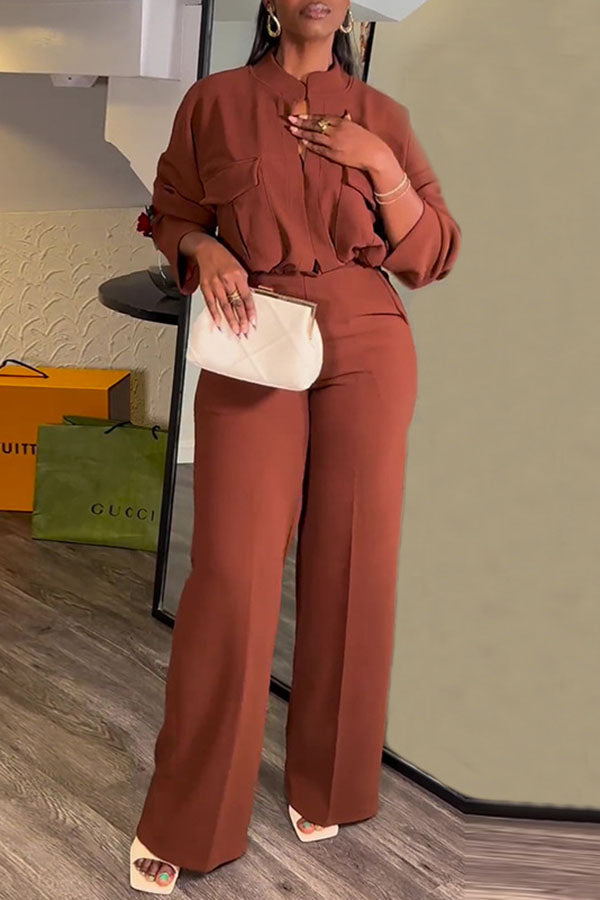 storexq Solid Color Modern Wide Leg Pant Suit