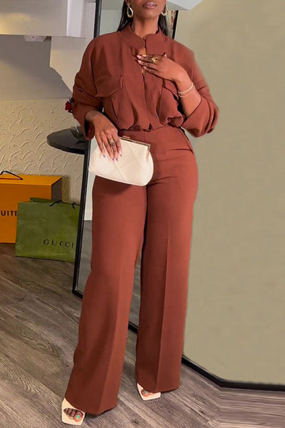 storexq Solid Color Modern Wide Leg Pant Suit