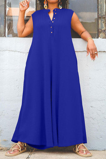 storexq Solid Color Relaxed Wide Leg Jumpsuit