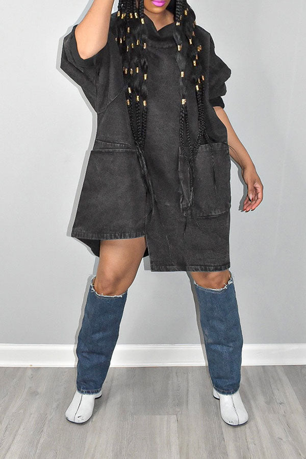 namcoverse Solid Color Whimsical Irregular Denim Mini Dress