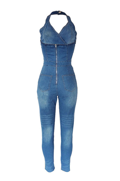 storexq Denim On-trend Backless Jumpsuit