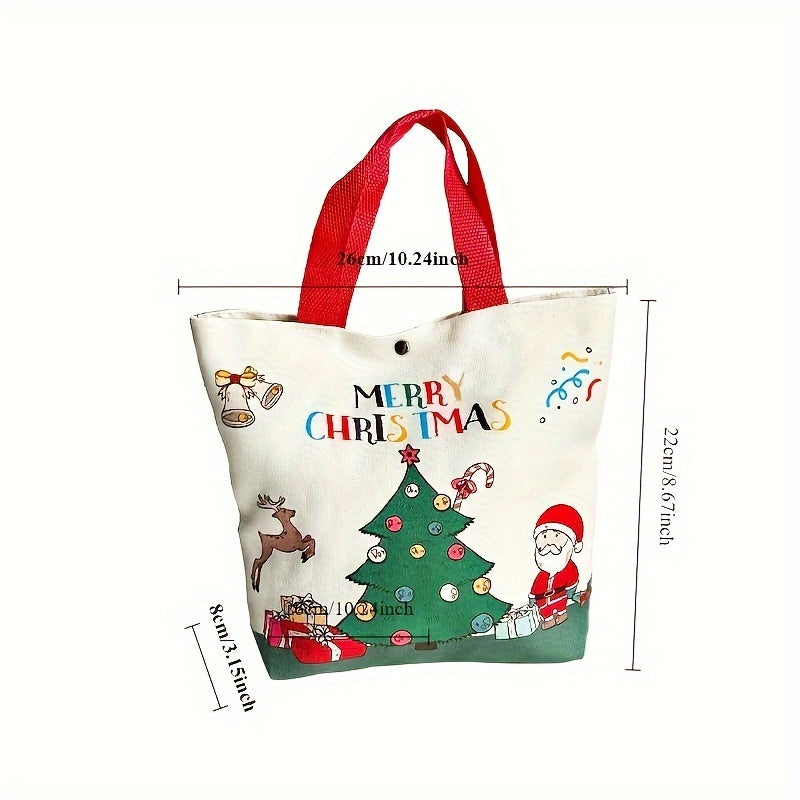 1pc Festive Christmas Canvas Gift Bag, Small Handbag with Candy Apple Design, Holiday Party Supplies, Fabric, No Power Required, Home & Kitchen Decor