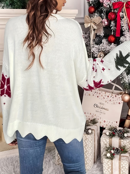 Cozy Christmas Tree Knit Sweater for Women - Casual Long Sleeve Crew Neck Pullover, Perfect for Fall & Winter