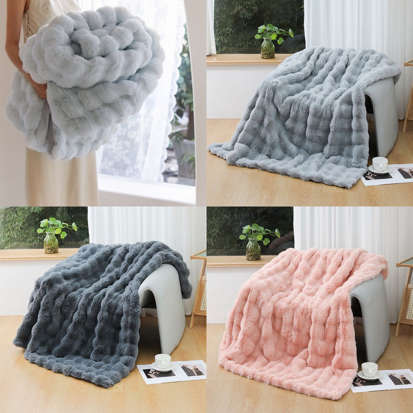 1pc, Tuscany Blanket, High-end Imitation Rabbit Blanket, Bubble Fleece Blanket, Double-sided Thickened Office Nap Blanket, Sofa Throw Blanket, Winter Warm Style, Four Seasons Universal Style