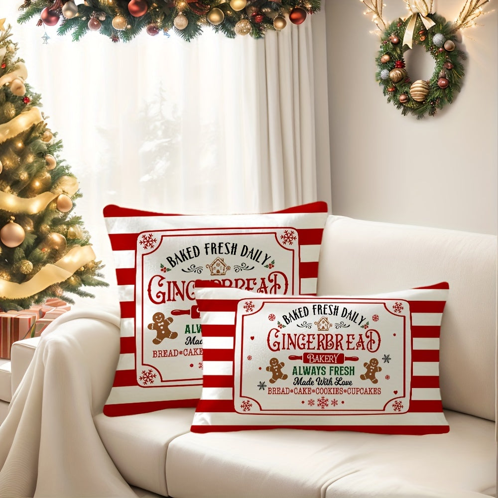 1pc Rustic Gingerbread Christmas Throw Pillow Cover - Vibrant Festive Farmhouse Holiday Decor with Polyester Zippered Cushion Case - Perfect for Couch Sofa, Living Room, Bedroom, Hand Wash Only, 11.8x19.7in/17.7x17.7in Size