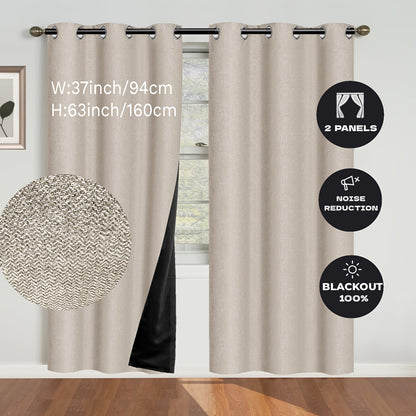 2 Panels Blackout Linen Textured Curtain - Panels with Polyester Coated Insulation, Grommet Top, Bedroom and Living Room Decor, Room Darkening, Energy Saving, and Noise Reducing Functions