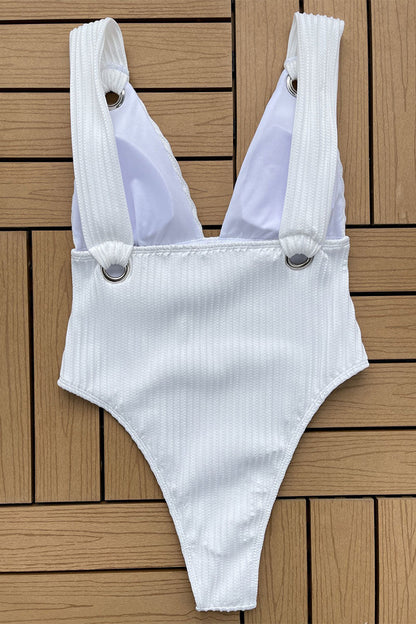 storexq Solid Color Stylish O-ring Design One Piece Swimwear