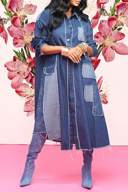 storexq Patchwork Denim On-trend Irregular Midi Dress