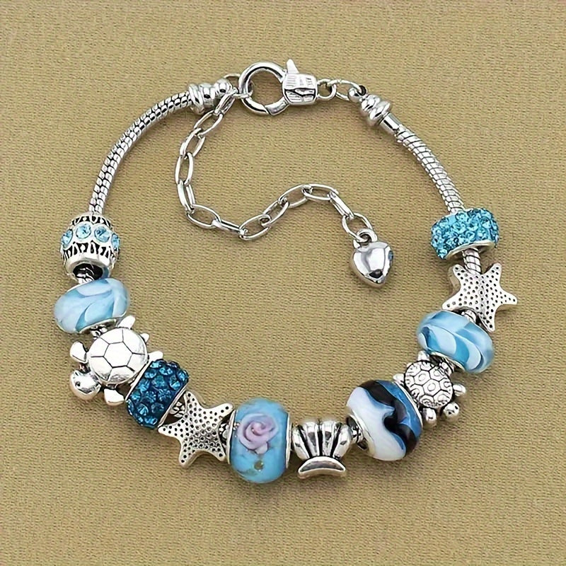 Stunning Ocean Blue Crystal Glass Beads Chain Charm Bracelet - Dazzling Party Jewelry with Adjustable Clasp, Perfect for Christmas, New Year's, Valentine's Day, and Everyday Wear - Ideal Gift for Women, Ladies, and Girls