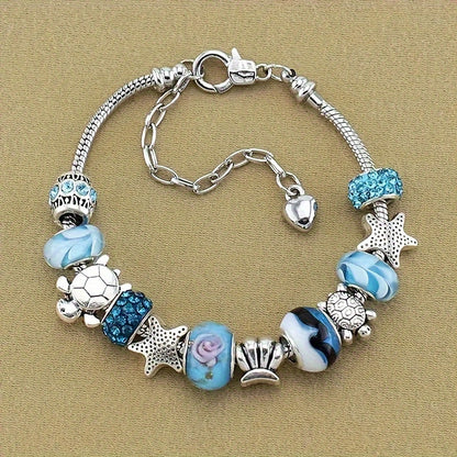 Stunning Ocean Blue Crystal Glass Beads Chain Charm Bracelet - Dazzling Party Jewelry with Adjustable Clasp, Perfect for Christmas, New Year's, Valentine's Day, and Everyday Wear - Ideal Gift for Women, Ladies, and Girls