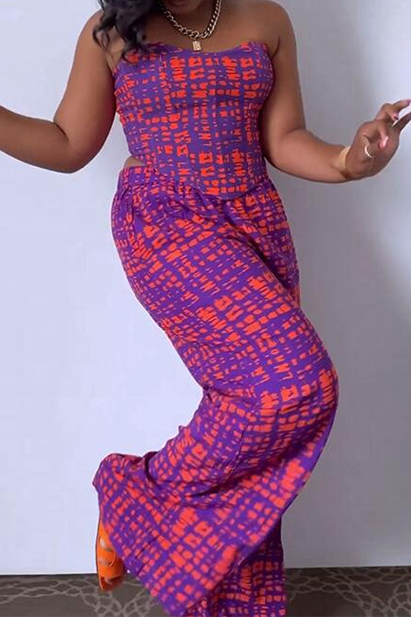 storexq Graphic Print Chic Bandeau Pant Suit