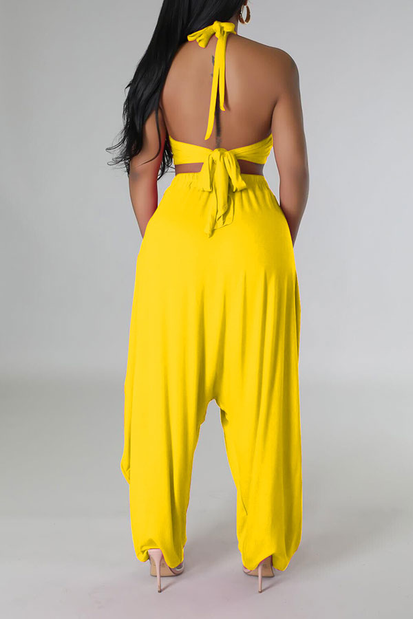 storexq Solid Color Hippy Lace-Up Harem Pant Suit