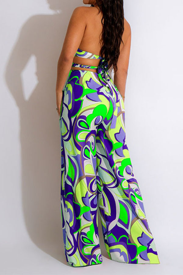 storexq Tribal Floral Print Colorful Cutout Waist Jumpsuit