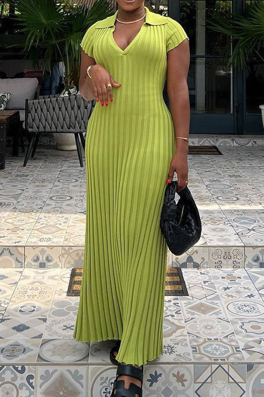 storexq Solid Color Ribbed Casual Maxi Dress