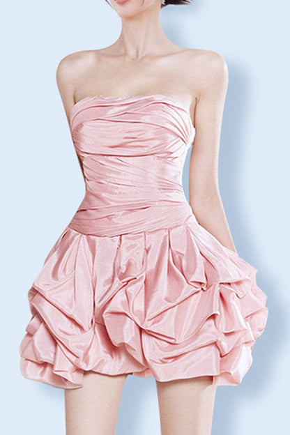 storexq Solid Color Bandeau Romantic Bubble Mini Dress