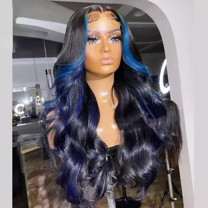 Blue Ombre Human Hair Wigs 13x4 Transparent Lace Frontal Wig Brazilian Body Wave Lace Front Wig Straight Synthetic Closure Wig