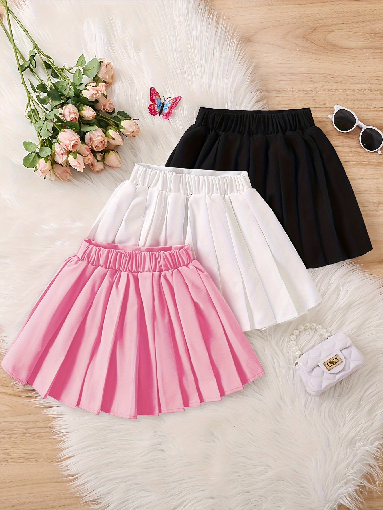 3pcs Girls Heart Graphic Pleated Skirt Set Preppy Style Party Gift