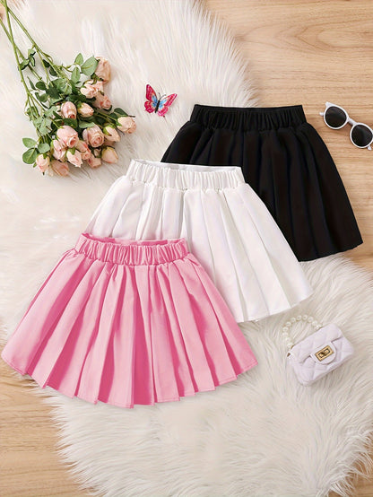 3pcs Girls Heart Graphic Pleated Skirt Set Preppy Style Party Gift