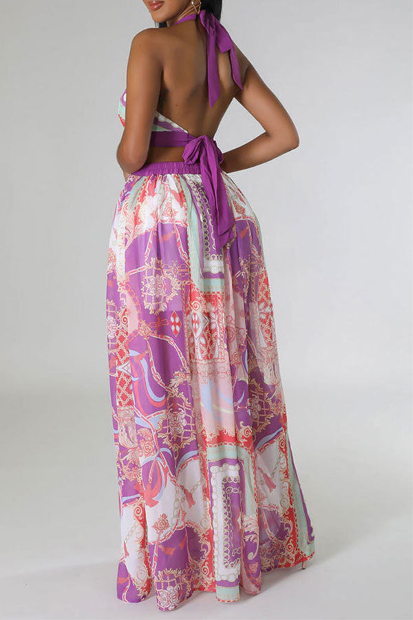 storexq Tribal Print Hot Cutout High Split Maxi Dress