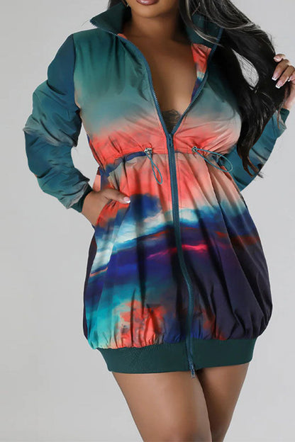 storexq Gradient Urban Drawstring Zipper Mini Dress