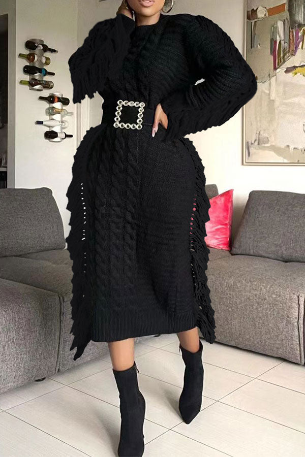 storexq Tassel Patchwork Whimsical Knitted Midi Dress