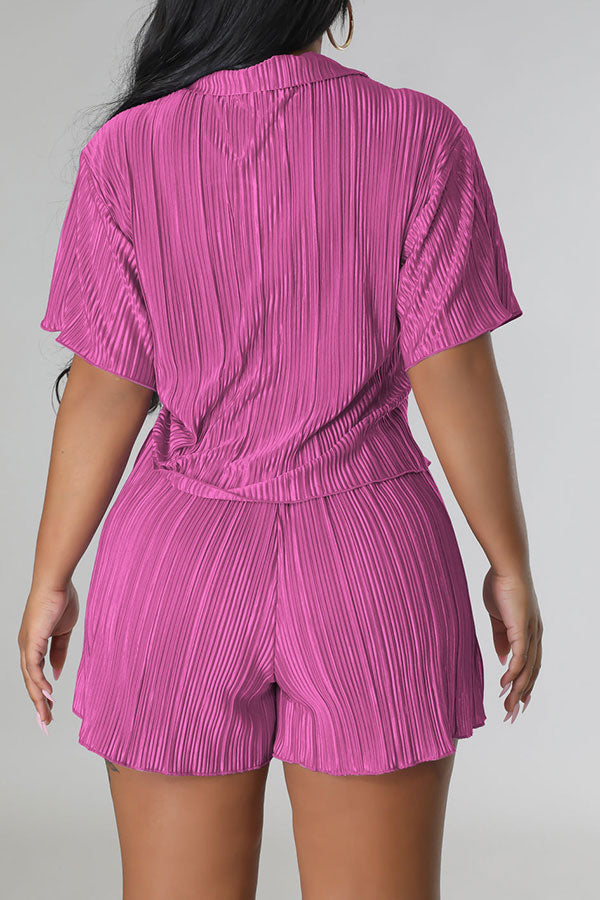 storexq Solid Color On-trend Pleated Pant Suit