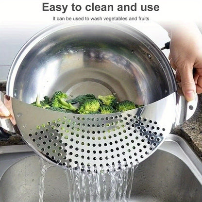 1pc Kitchen Stainless Steel Pot Strainer, Hand Held Pot Drainer, Fruit Washing Filter