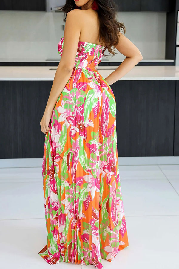 storexq Floral Print Twisted Detail On-trend Pleated Jumpsuit