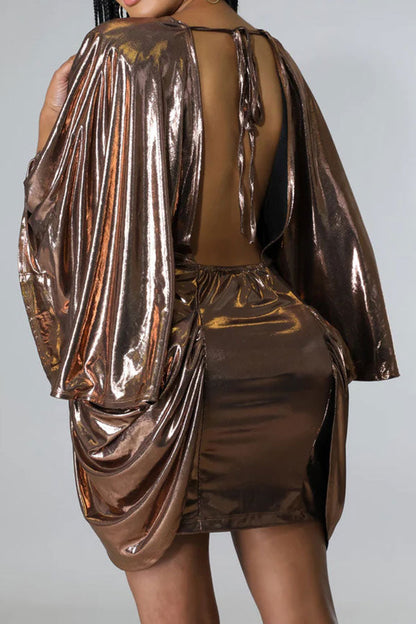 namcoverse Gilding Striking Backless Ruched Irregular Mini Dress