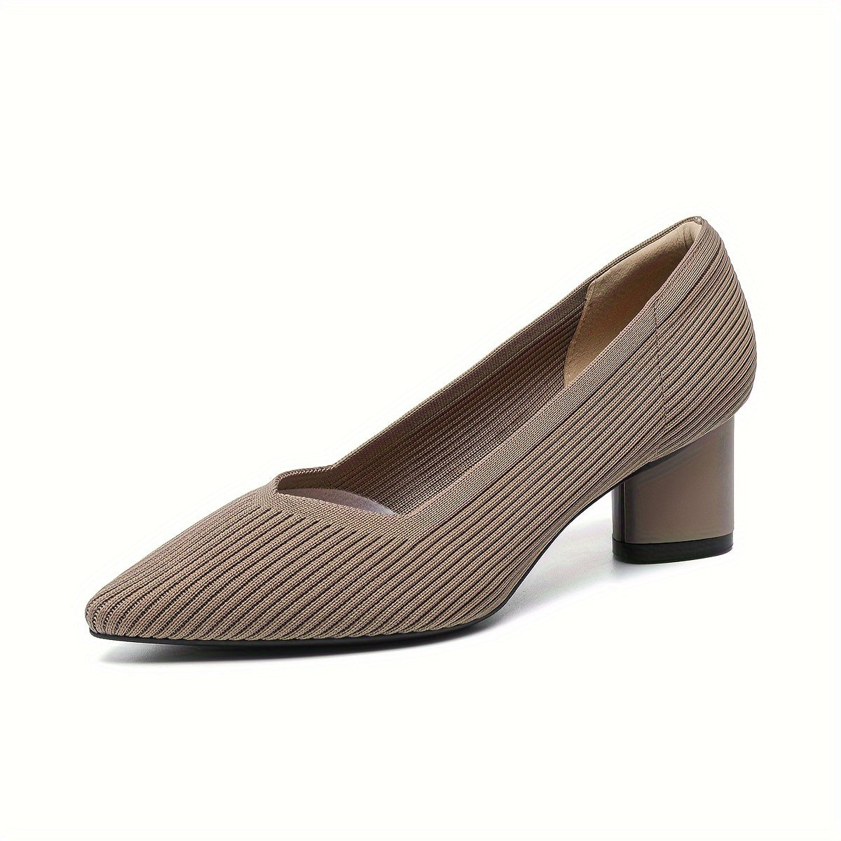 Chic Womens Knit Slip-On Pumps - Soft Chunky Heels, Pointed Toe, Breathable Comfort - Ideal for Work & Casual Style