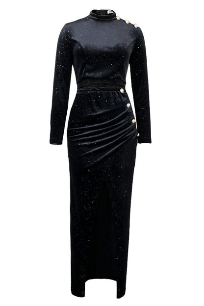 namcoverse Black Glamorous High Slipt Dress Suit